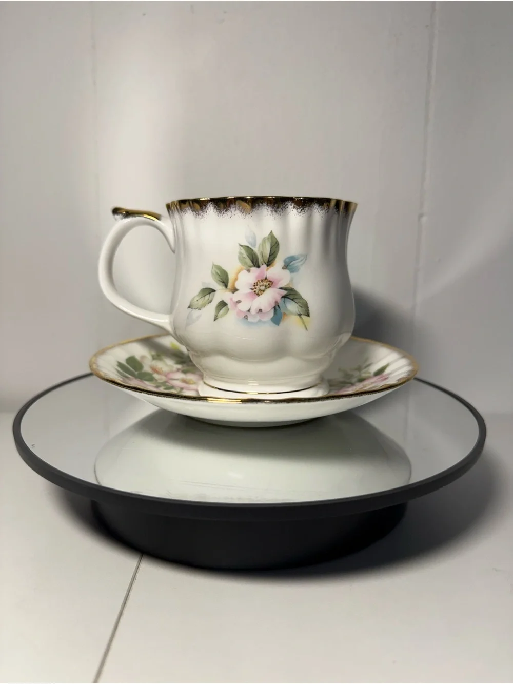Vintage English Bone China Teacup & Saucer Floral Gold Trim Cottagecore Tea Set